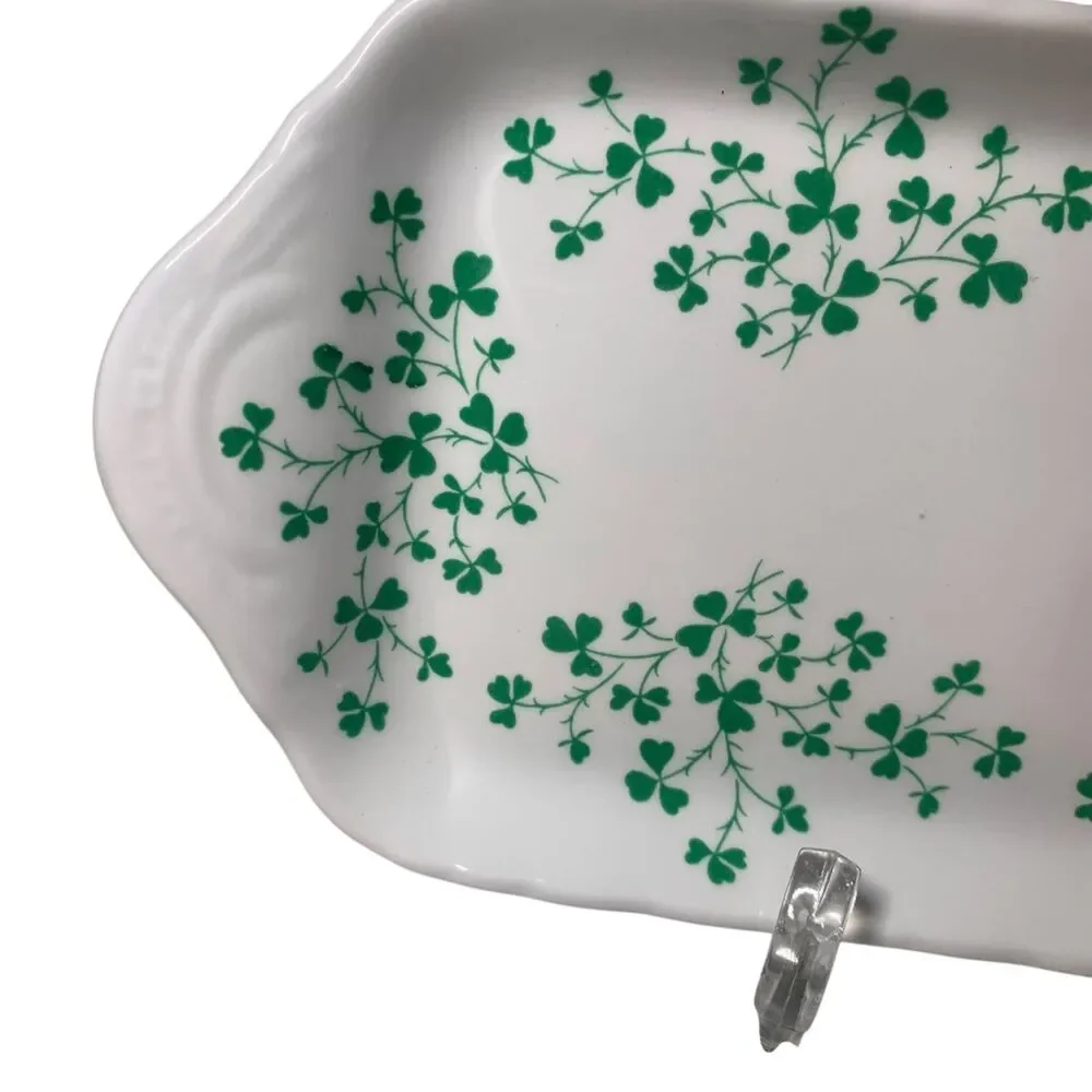St George Bone China Shamrock Clover Trinket Tray England 8.5x4.0